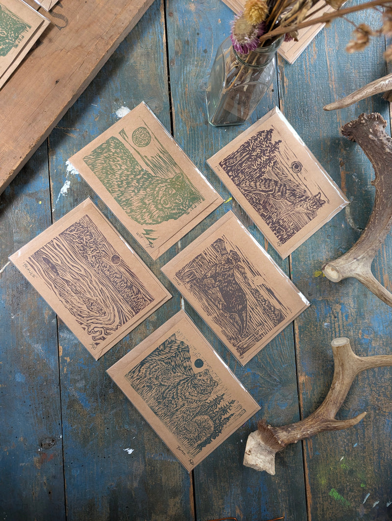 Block Printed Cards - Set of 5 Native Northeast Animals